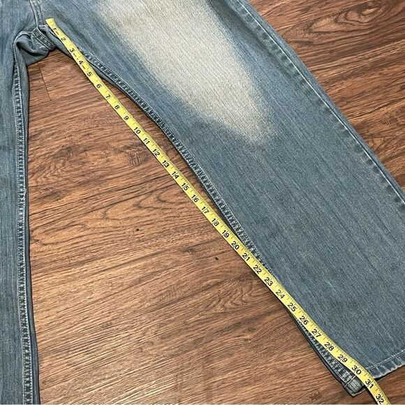 Vintage AKOO Faded Distressed Jeans Embroidered Feather Leaf Pocket Detail 38 - Picture 9 of 16